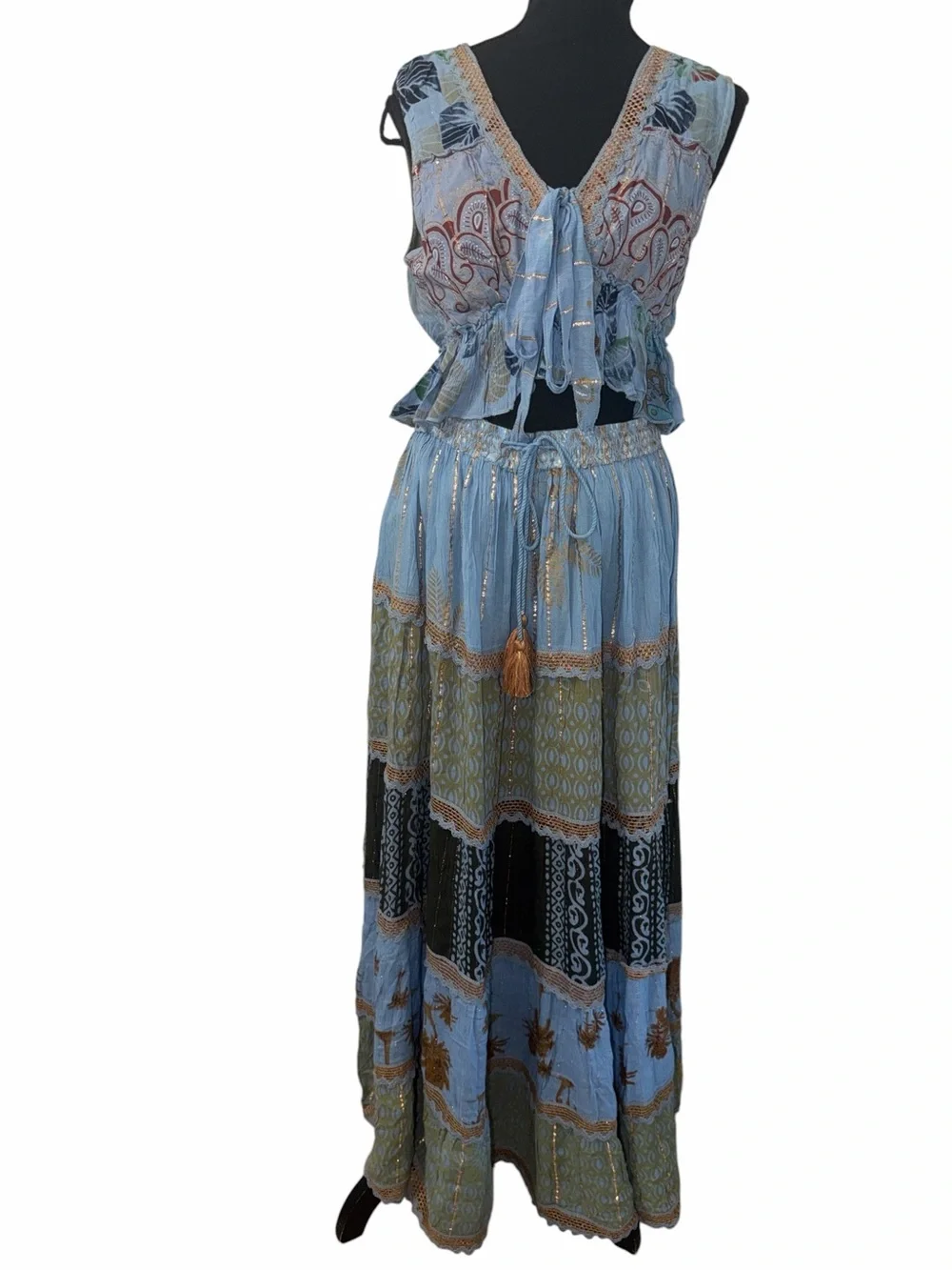 Ananta 2pc Blue Multi Print Maxi Skirt Set(One Size)